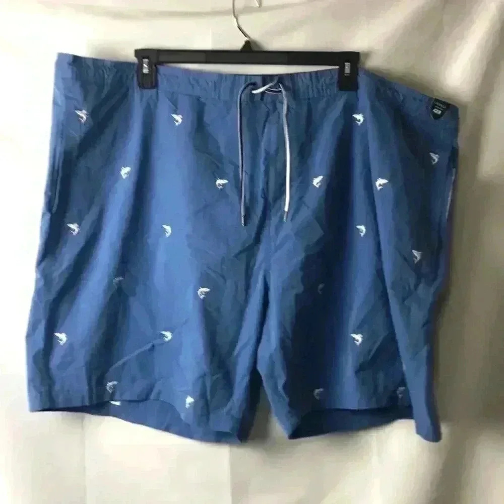 NWT MENS SZ 4XB SWIM‎ SHORTS BLUE SHARK DESIGN